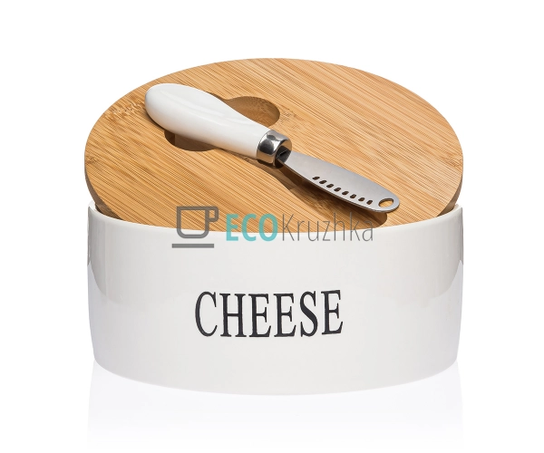Сирниця з керамічним ножем та бамбуковою кришкою 16х7,5 ... Сирниця з керамічним ножем та бамбуковою кришкою 16х7,5 ...