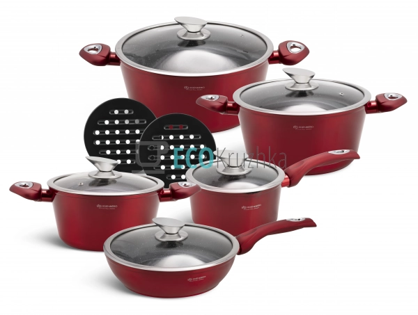 Набір каструль Edenberg 12 предметів з мармуровим антипр ... Набір каструль Edenberg 12 предметів з мармуровим антипр ...