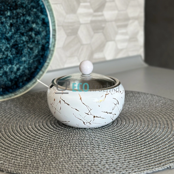 Цукорниця нержавіюча 450 мл з скляною кришкою та ложкою  ...