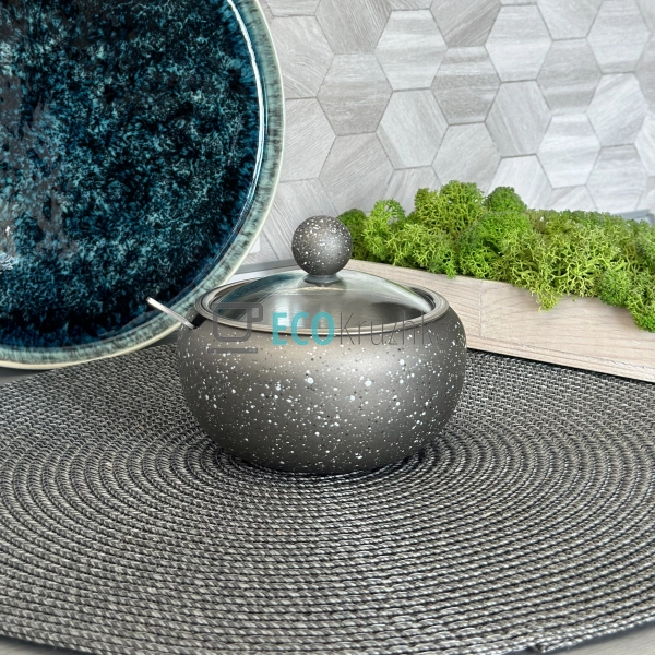 Цукорниця нержавіюча 450 мл з скляною кришкою та ложкою  ...