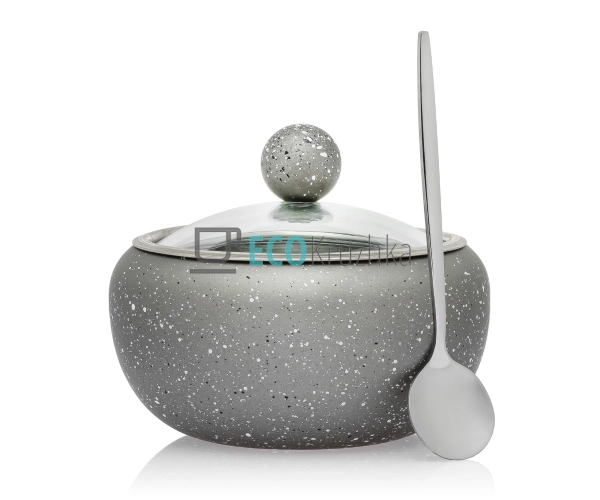 Цукорниця нержавіюча 450 мл з скляною кришкою та ложкою  ...