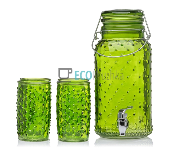 Набір лимонадник та 4 склянки Кактус (лимонадник - 4л, с ... Набір лимонадник та 4 склянки Кактус (лимонадник - 4л, с ...