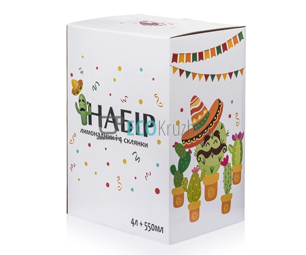 Набір лимонадник та 4 склянки Кактус (лимонадник - 4л, с ... Набір лимонадник та 4 склянки Кактус (лимонадник - 4л, с ...