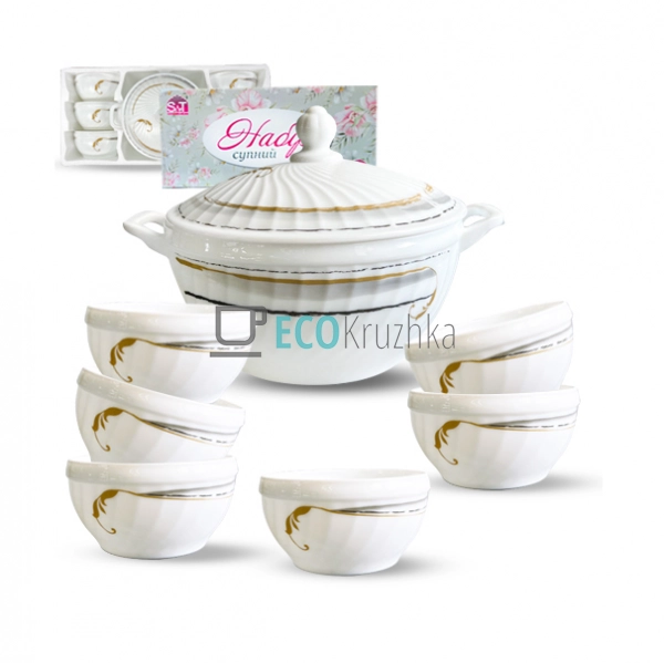 Набір суповий 7 предметів Золото (2.5 л, 740 мл) Склокер ... Набір суповий 7 предметів Золото (2.5 л, 740 мл) Склокер ...
