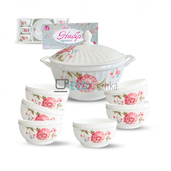 Набір суповий 7 предметів Вальс квітів (2.5 л, 740 мл) Склокераміка Білий (230304) Набір суповий 7 предметів Вальс квітів (2.5 л, 740 мл) Склокераміка Білий (230304)