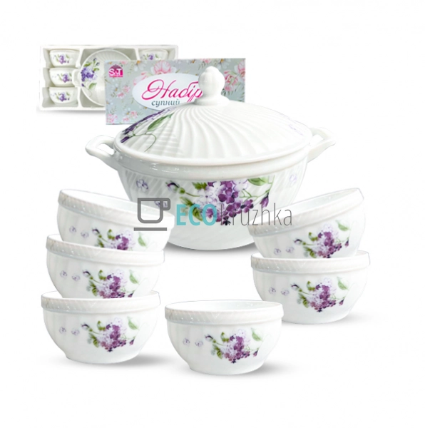 Набір суповий 7 предметів Гортензія (2.5 л, 740 мл) Скло ...