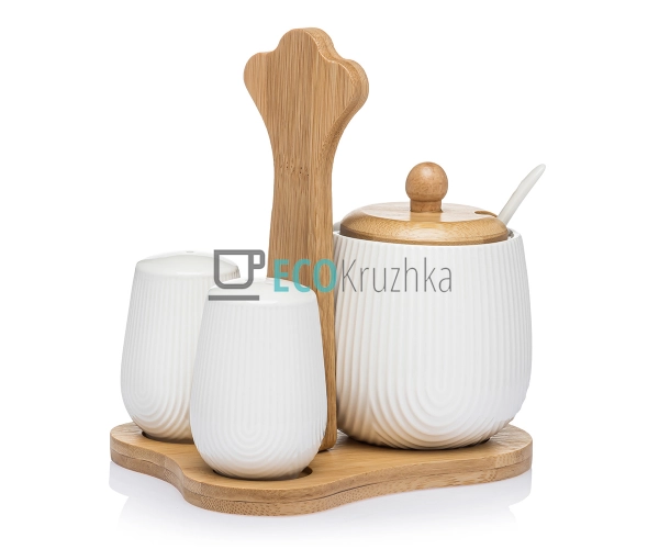 Набір на бамбуковій підставці три предмети Ребристі ( цу ... Набір на бамбуковій підставці три предмети Ребристі ( цу ...