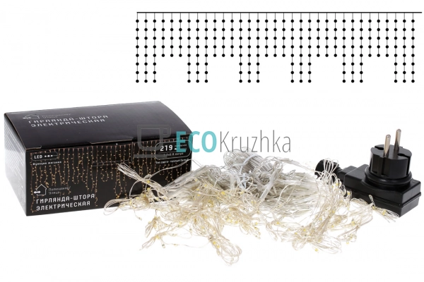 Гірлянда-завіса 219 LED, теплий білий, 3,2 м ширина, 18 ... Гірлянда-завіса 219 LED, теплий білий, 3,2 м ширина, 18 ...