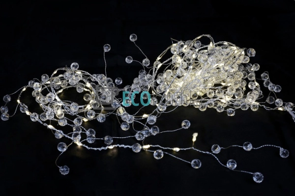 Гірлянда 120 LED з декором із бусин-кристалів, теплий бі ... Гірлянда 120 LED з декором із бусин-кристалів, теплий бі ...