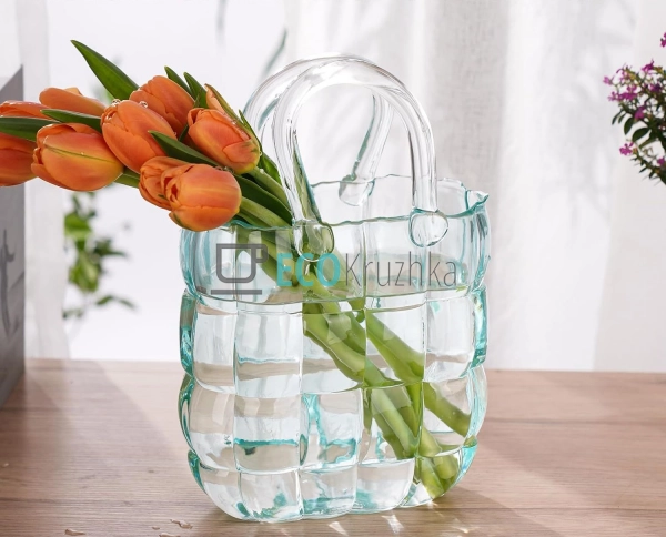 Ваза скляна у формі Сумочки 19 х 11 х 28 см, Прозорий бл ...