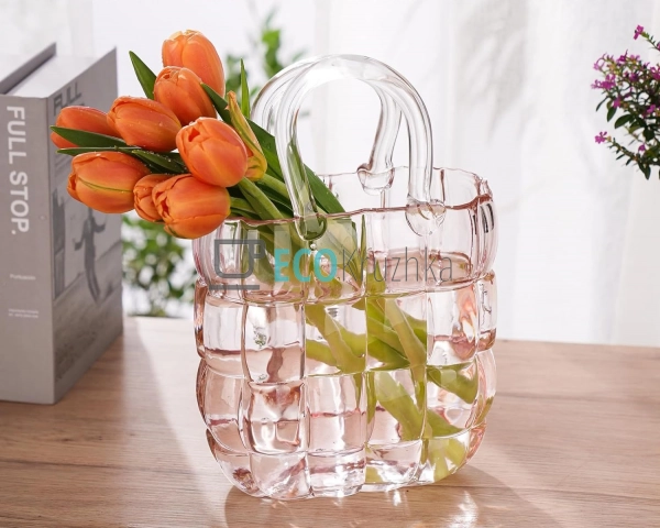 Ваза скляна у формі Сумочки 19 х 11 х 28 см, Прозорий ро ... Ваза скляна у формі Сумочки 19 х 11 х 28 см, Прозорий ро ...