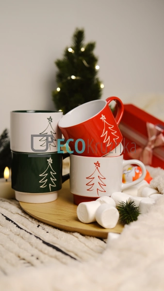 Набір порцелянових кухлів "Ялинка", 400 мл, зелений з бі ... Набір порцелянових кухлів "Ялинка", 400 мл, зелений з бі ...