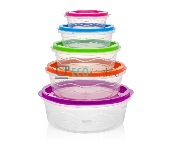 Набір круглих контейнерів з кришками FRU-828, 5 предметі ... Набір круглих контейнерів з кришками FRU-828, 5 предметі ...