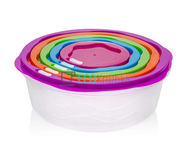 Набір круглих контейнерів з кришками FRU-828, 5 предметі ... Набір круглих контейнерів з кришками FRU-828, 5 предметі ...