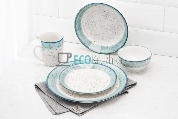 Обідня порцелянова тарілка 19 см біло-блакитна Ardesto S ...