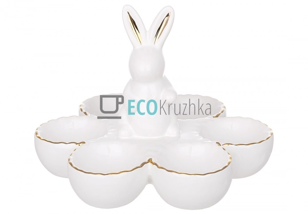 Керамічна підставка для яєць "Кролик" на 6 штук, біла із ...