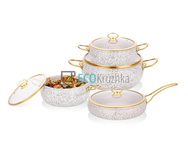 Набір каструль Edenberg 8 предметів з мармуровим антипригарним покриттям EB-12926