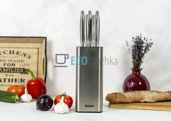 Набір кухонних ножів MAGIO MG-1094 з підставкою, 6 предм ... Набір кухонних ножів MAGIO MG-1094 з підставкою, 6 предм ...