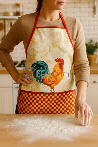 ​Кухонний фартух без кишені з принтом "Півень", різнокол ...