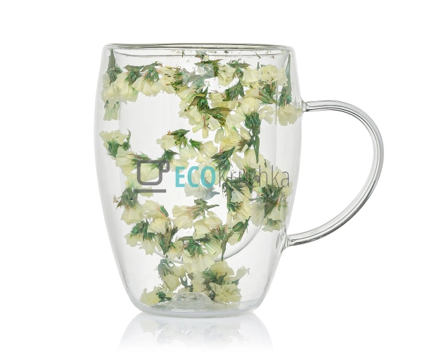 Скляна чашка з подвійними стінками та сухоцвітами 300 мл ... Скляна чашка з подвійними стінками та сухоцвітами 300 мл ...