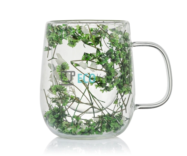 Скляна чашка з подвійними стінками та сухоцвітами 330 мл ... Скляна чашка з подвійними стінками та сухоцвітами 330 мл ...