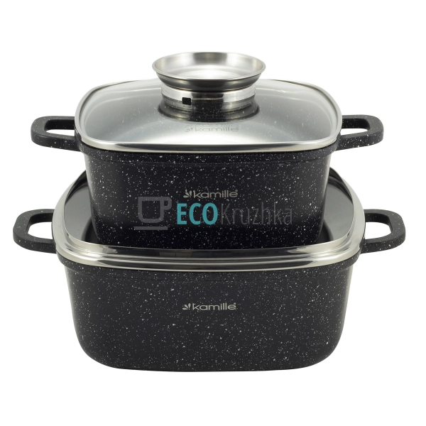 Набір квадратних каструль з кришками 5 предметів + прихв ... Набір квадратних каструль з кришками 5 предметів + прихв ...