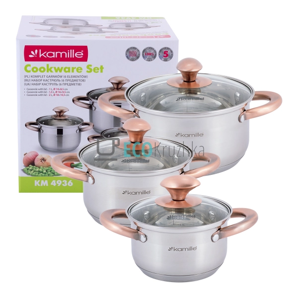 Набір каструль з нержавіючої сталі 6 предметів (1л, 1,5л ... Набір каструль з нержавіючої сталі 6 предметів (1л, 1,5л ...