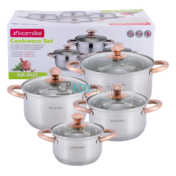 Набір каструль з нержавіючої сталі 8 предметів (1,5л, 2л ... Набір каструль з нержавіючої сталі 8 предметів (1,5л, 2л ...