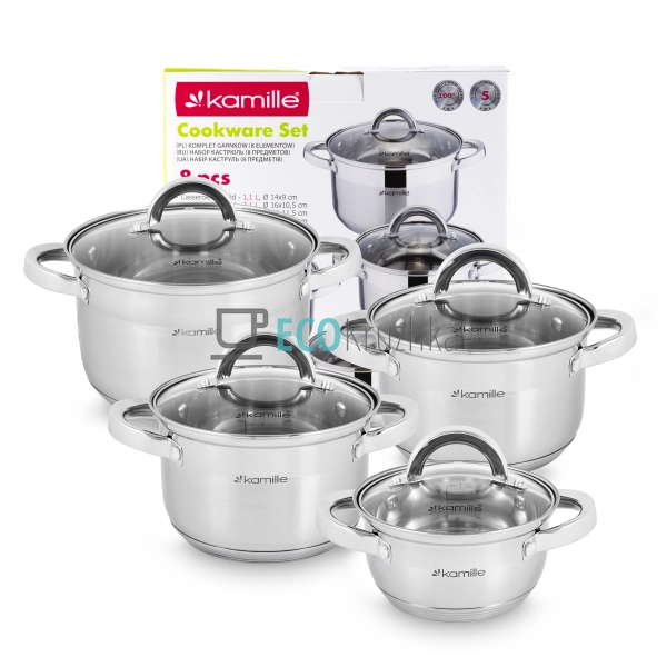 Набір каструль з нержавіючої сталі 8 предметів з кришкам ... Набір каструль з нержавіючої сталі 8 предметів з кришкам ...