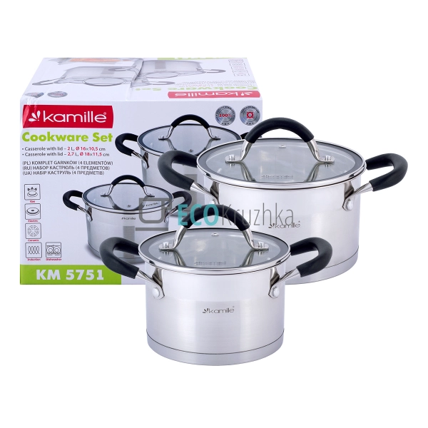 Набір каструль з нержавіючої сталі 4 предмети з кришками ... Набір каструль з нержавіючої сталі 4 предмети з кришками ...