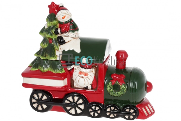 Керамічна банка для солодощів "Санта і Сніговик на поїзд ... Керамічна банка для солодощів "Санта і Сніговик на поїзд ...