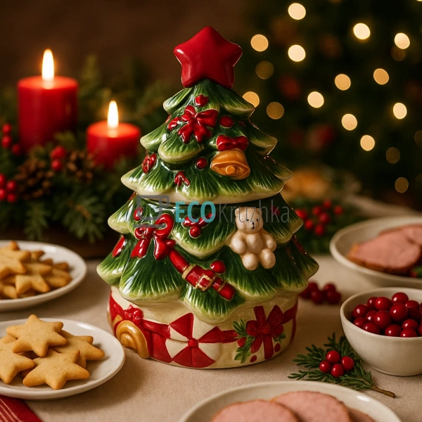 Керамічна новорічна банка Ялинка 2.4 л для солодощів і п ... Керамічна новорічна банка Ялинка 2.4 л для солодощів і п ...