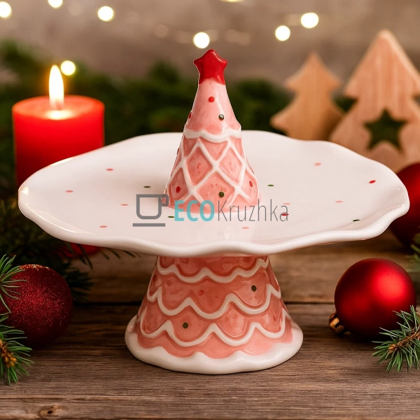 Новорічна керамічна підставка для тістечок "Зефірна Ялин ... Новорічна керамічна підставка для тістечок "Зефірна Ялин ...