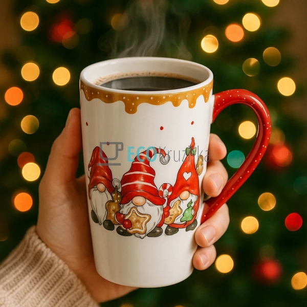 Новорічна керамічна кружка з гномами та пряниками, 550 м ...