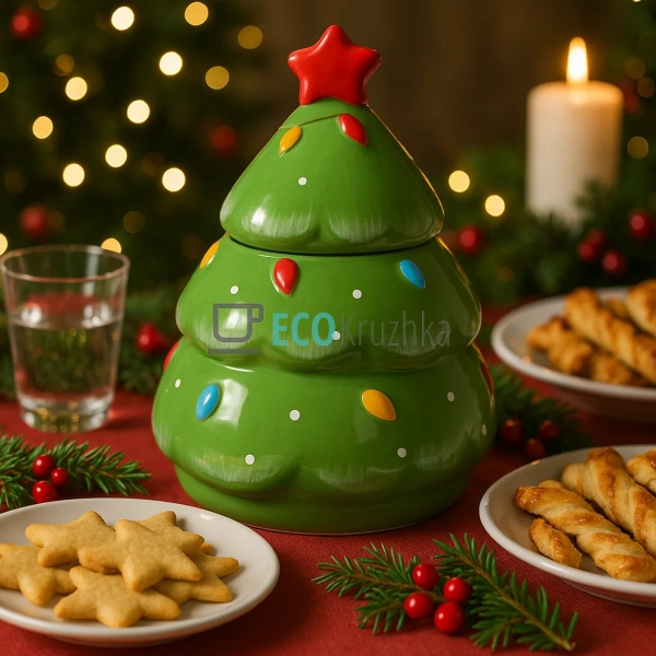 Новорічна керамічна банка "Ялинка" з обʼємним декором, 6 ... Новорічна керамічна банка "Ялинка" з обʼємним декором, 6 ...
