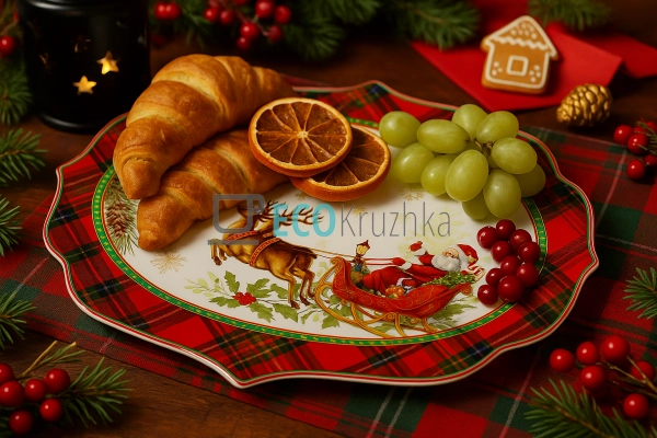 Велика новорічна сервірувальна тарілка з порцеляни 35×25 ...