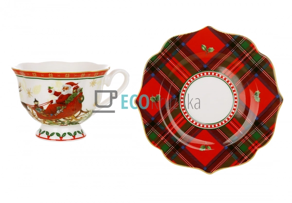 Різдвяна порцелянова чашка з блюдцем 170 мл – червона, п ...