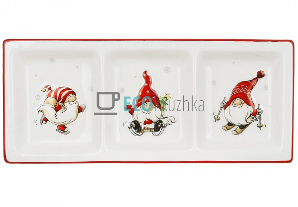 Новорічна керамічна менажниця з гномами та пряниками, 3- ... Новорічна керамічна менажниця з гномами та пряниками, 3- ...