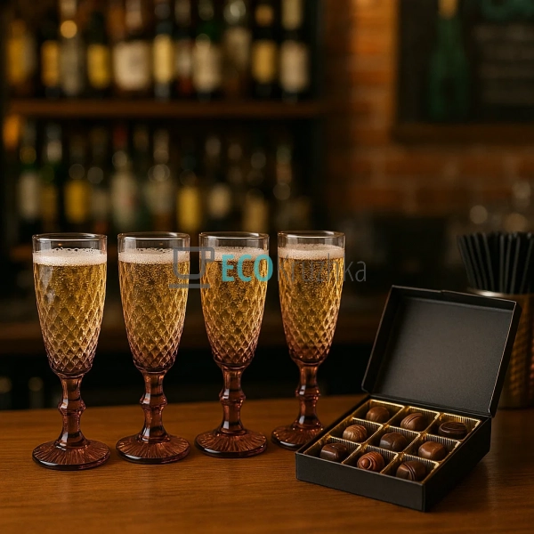 Набір келихів для шампанського з кольорового скла 6 шт G ... Набір келихів для шампанського з кольорового скла 6 шт G ...