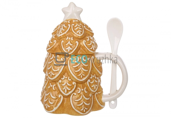 Керамічна новорічна кружка з кришкою Ялинка Пряник 450 м ... Керамічна новорічна кружка з кришкою Ялинка Пряник 450 м ...