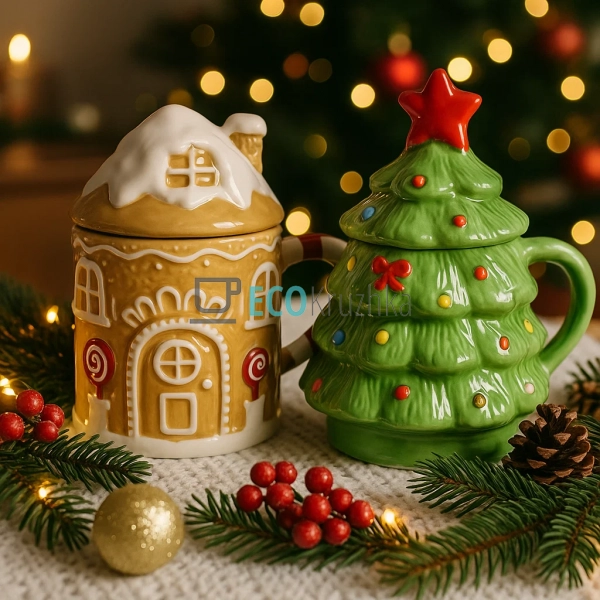 Новорічна керамічна кружка з кришкою "Ялинка" 470 мл – з ... Новорічна керамічна кружка з кришкою "Ялинка" 470 мл – з ...