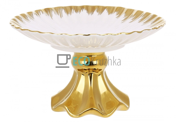Порцелянова фруктівниця на ніжці 25 см — біла з золотом  ...