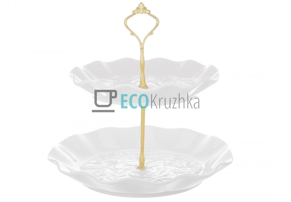 Етажерка порцелянова двоярусна Монстера 24 см — біла під ... Етажерка порцелянова двоярусна Монстера 24 см — біла під ...