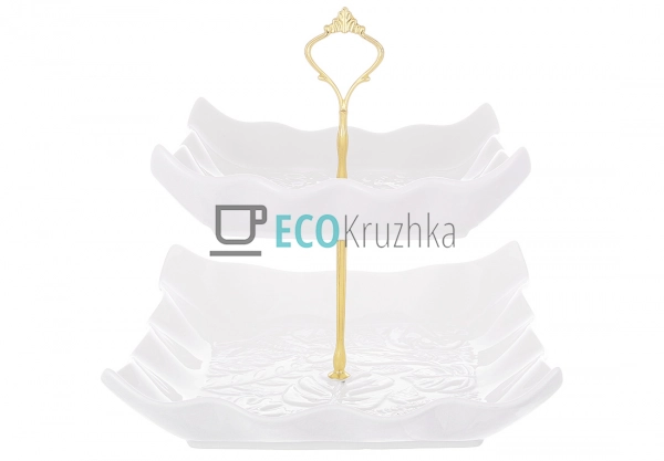 Етажерка двоярусна квадратна порцелянова 25 см — біла пі ... Етажерка двоярусна квадратна порцелянова 25 см — біла пі ...