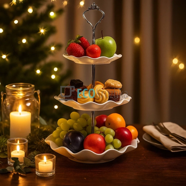 Етажерка триярусна порцелянова 36 см — біла хвиляста під ... Етажерка триярусна порцелянова 36 см — біла хвиляста під ...