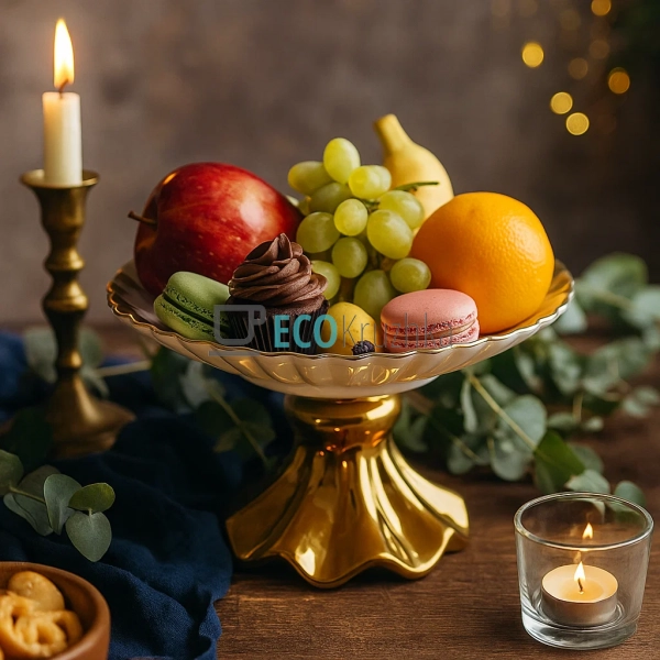 Порцелянова фруктівниця на ніжці 25 см — біла з золотом  ...