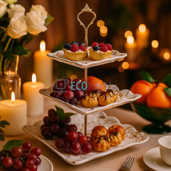Триярусна порцелянова етажерка для десертів, фруктів 37 ... Триярусна порцелянова етажерка для десертів, фруктів 37 ...