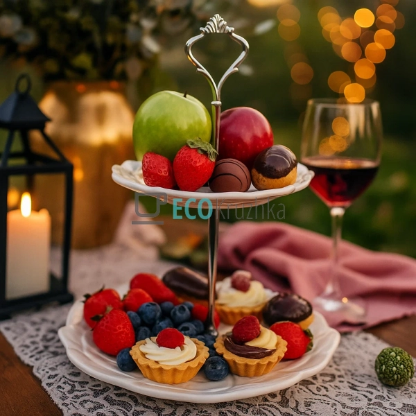 Порцелянова двоярусна етажерка «Квітка», 23 см – біла фр ... Порцелянова двоярусна етажерка «Квітка», 23 см – біла фр ...