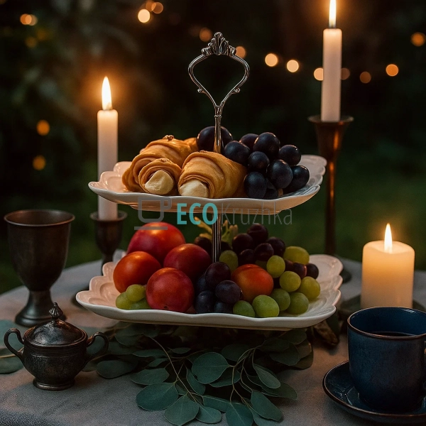 Двоярусна порцелянова етажерка 37 см — біла квадратна Ме ... Двоярусна порцелянова етажерка 37 см — біла квадратна Ме ...