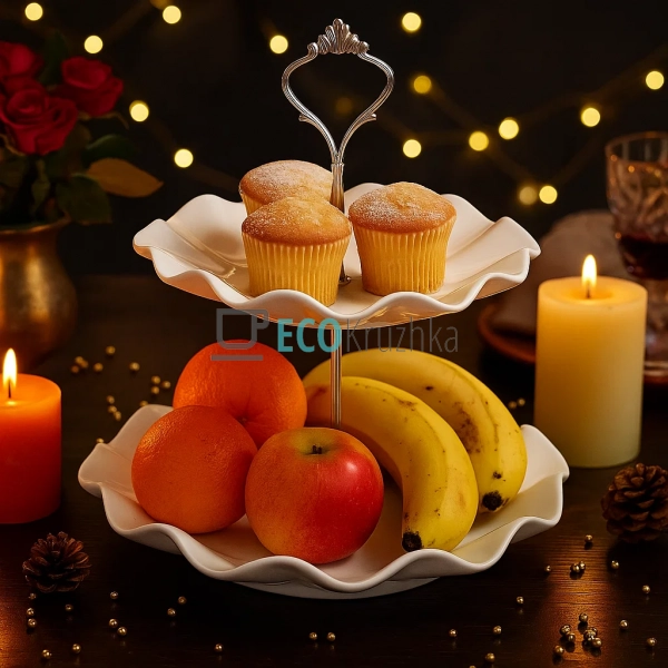 Двоярусна порцелянова фруктовниця Хвиля 24 см — біла (98 ... Двоярусна порцелянова фруктовниця Хвиля 24 см — біла (98 ...